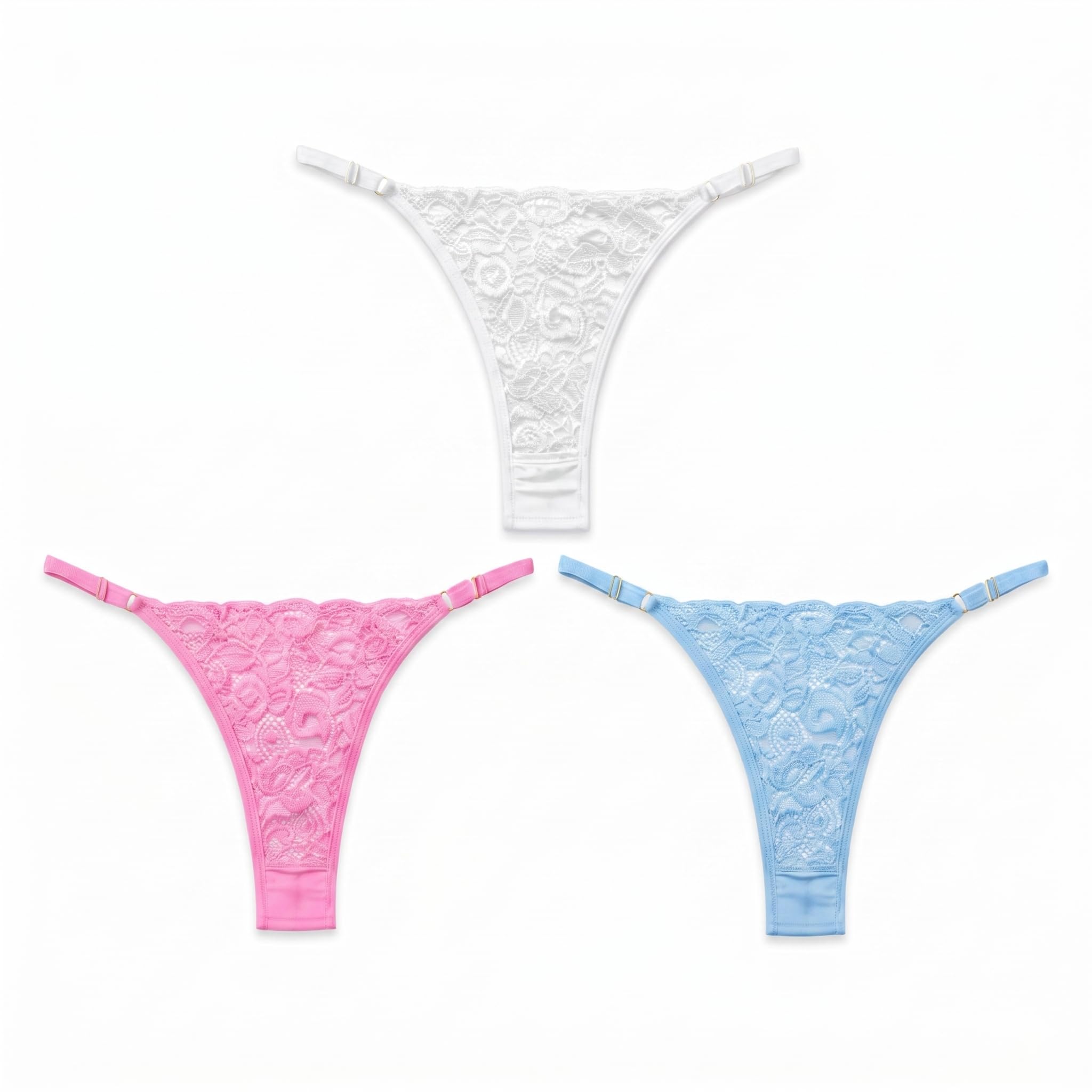 Women’s Sexy Lace Thong Panty | Floral Sheer Design | Adjustable Strap Lingerie | Soft & Comfortable Low-Rise Briefs Pack of 3-image-20
