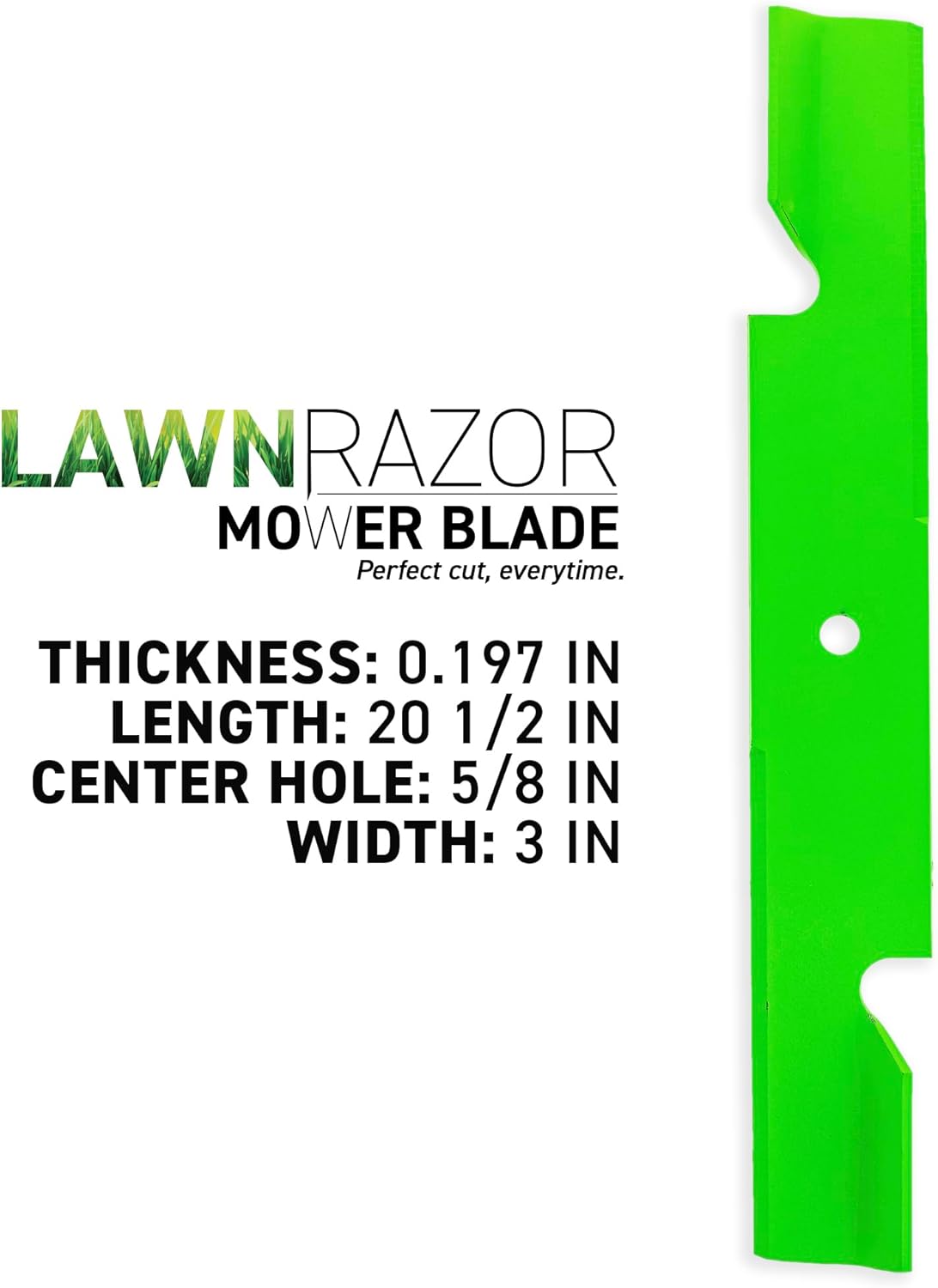8TEN LawnRAZOR Blade for Hustler Raptor SD XD X-ONE Alpha MP 60-Inch Notched High Lift 3 Pack