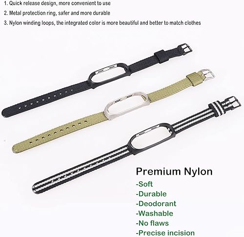 Miniatura 6 de Lijinlan Mi Band 4 Correa Compatible con Xiaomi 3Xiaomi 4, Pulseras de repuesto de nylon tejido Marco protector de metal para Mi Band 34 mujeres