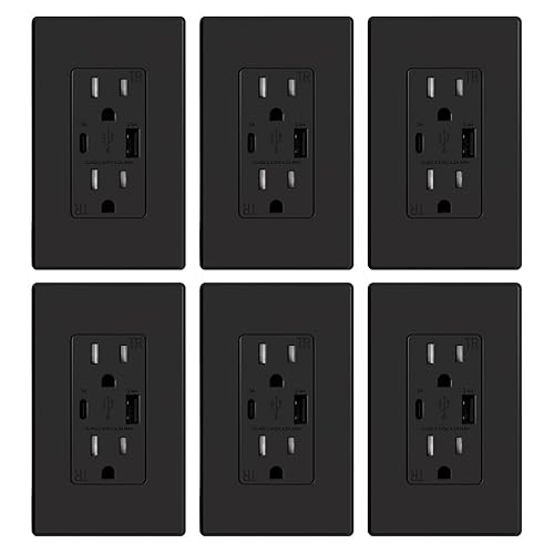 Miniatura 110 de ELEGRP Cargador USB de pared, receptáculo USB con puertos USB tipo A y tipo C, enchufe dúplex de 15 amperios resistente a manipulaciones NEMA 5-15R