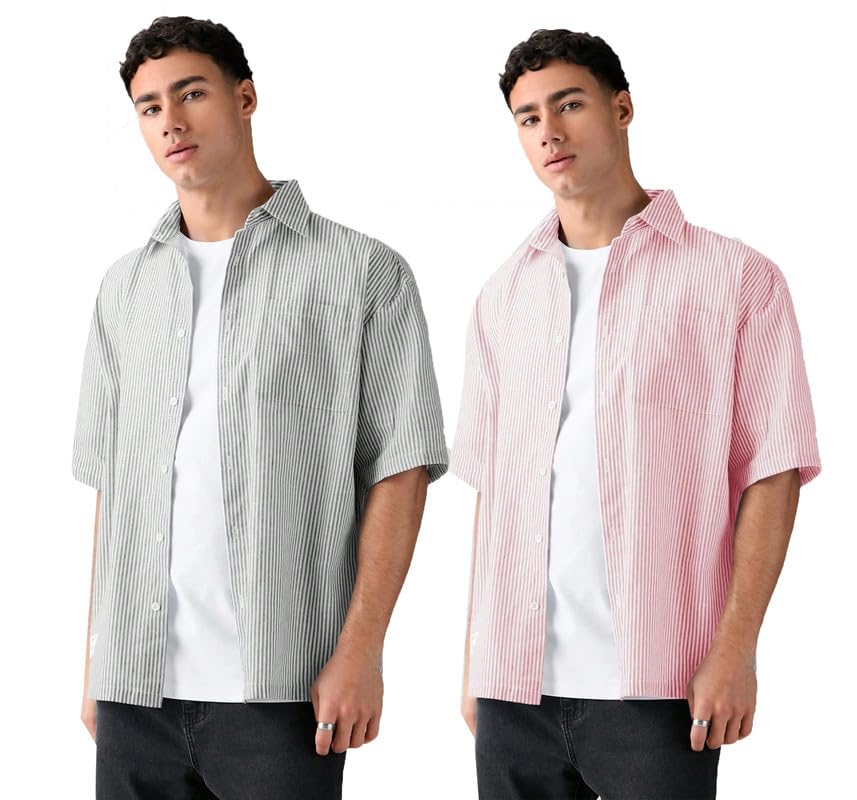 Image of Lymio Men Shirt || Striped Shirt for Man || Half Sleeve || 100% Cotton (Packs Also Available) (Oxford-Lining)
