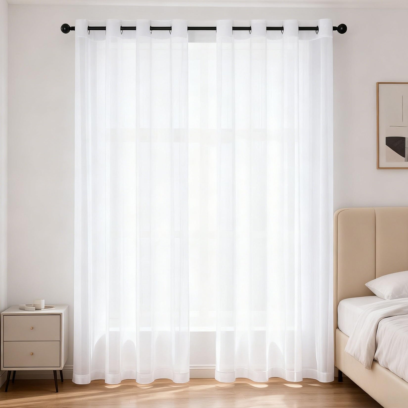 Rideau voile vintage blanc pour créer une ambiance douce et chaleureuse dans la chambre