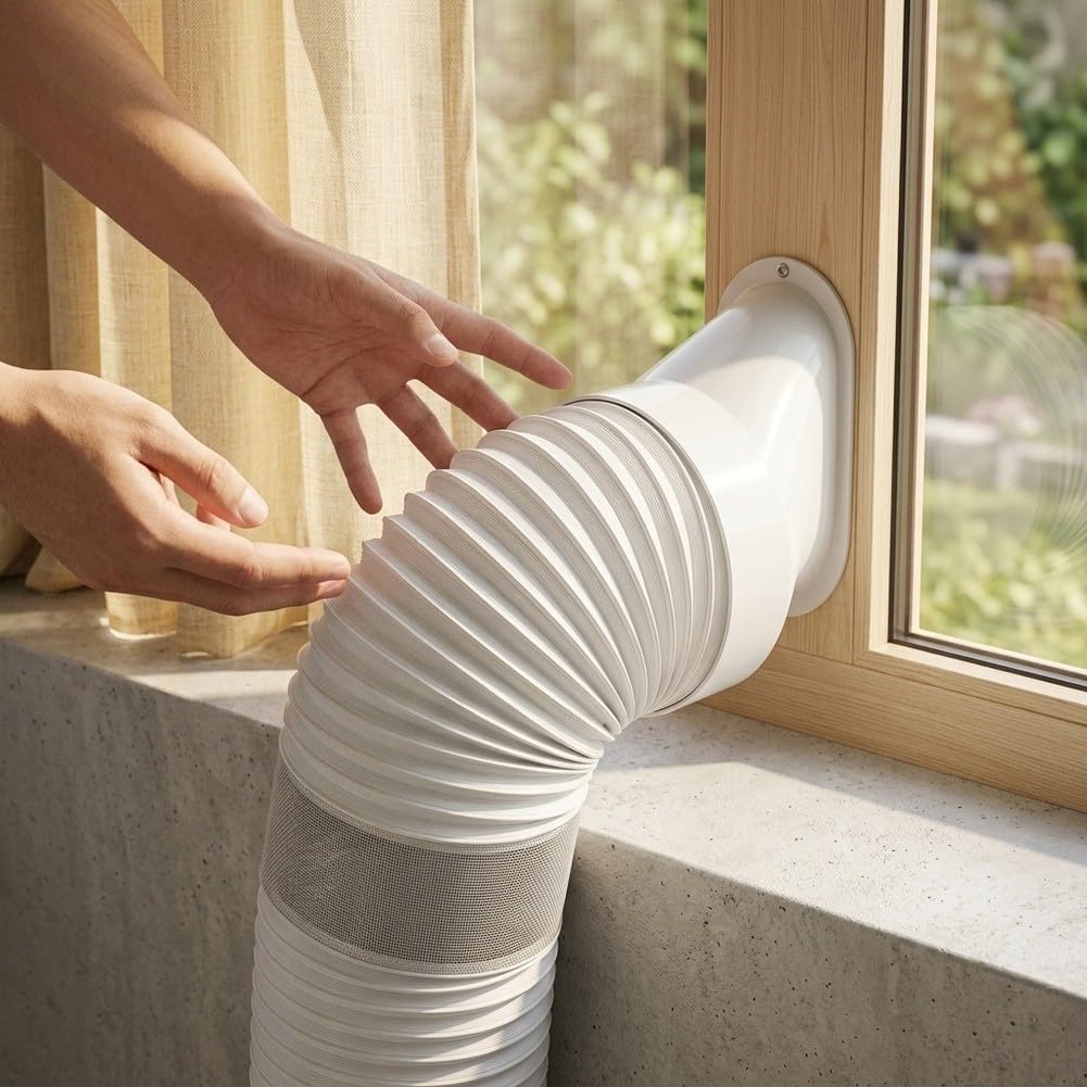 Tubo AC portatile da 1,5 m, in polipropilene, resistente al calore, bianco | Connettore in ABS, tubo in polipropilene, misura 15 cm, previene gli insetti, finitura bianca