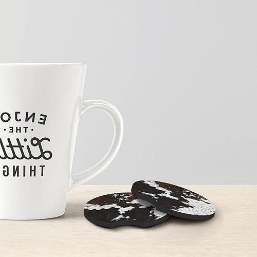 Miniatura 2 de Portavasos de cuero de vaca occidental con estampado de vaca, paquete de 2 posavasos universales para automóvil, tapete de goma antideslizante para