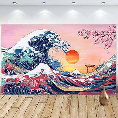 Sumind Ocean Wave Tapestry Japanese Kanagawa Backdrop Cover