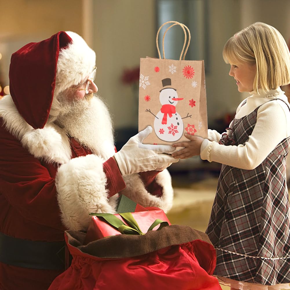 12PCS Christmas Kraft Gift Bags, Large/Small Different Sizes