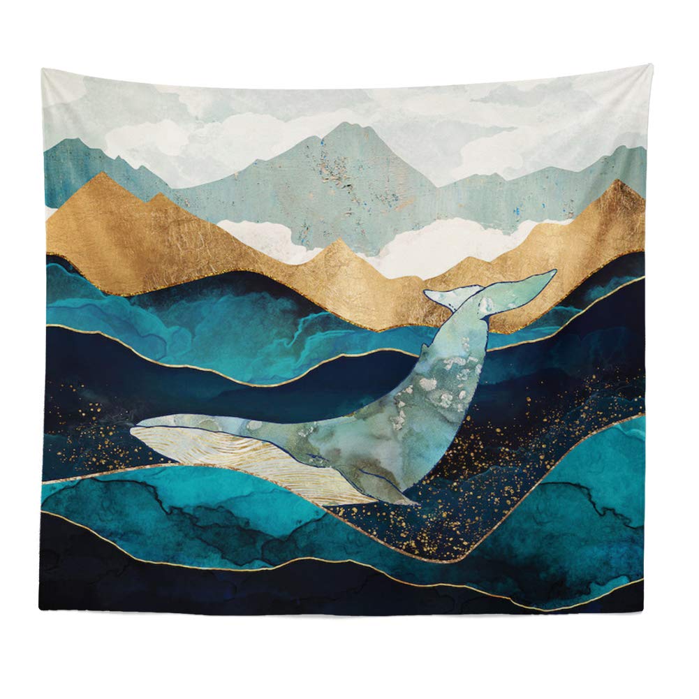 BOYOUTH Nature Landscape Tapestry Wall Hanging,Abstract Whale and Mountains Pattern Digital Print Art Wall Tapestries Home Decor,Mural,Beach Towel,70.8 Inch by 90.5 Inch