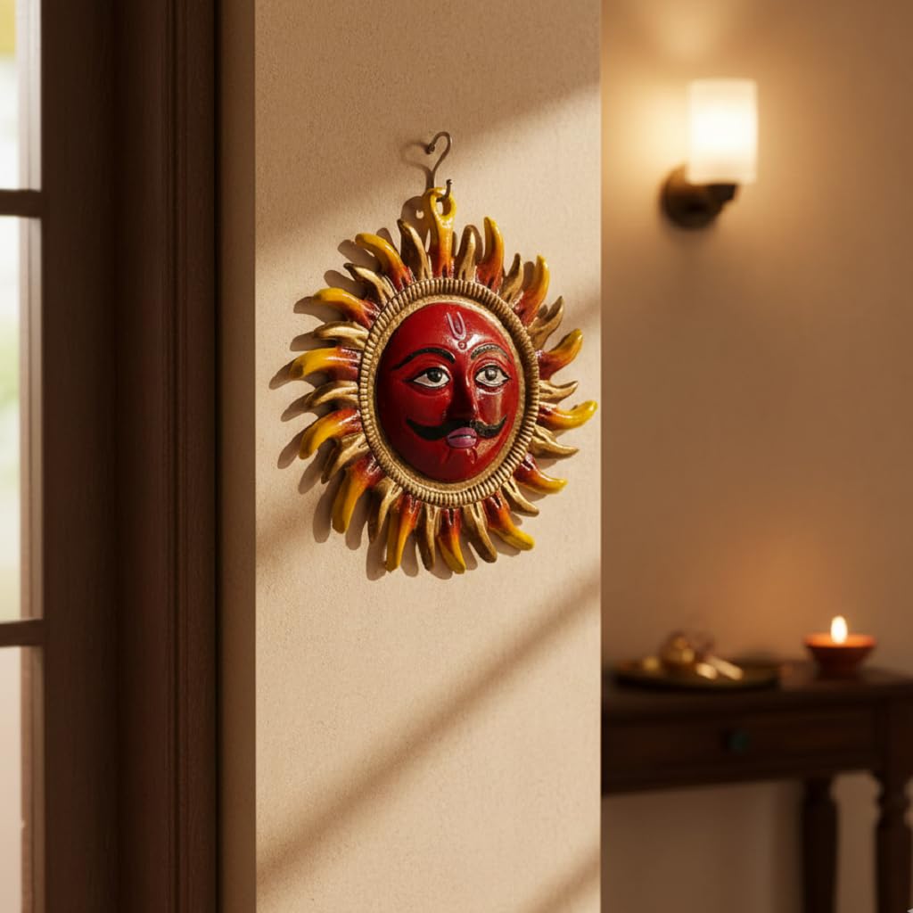 IBA Indianbeautifulart Handcrafted Metal Sun Face Wall Hanging Sculpture - Metal Decorative Showpiece Of Maa Kali, Ideal For Home, Office, Temple Decor, And Navratri Gifts, Hindu Religious Wall Art