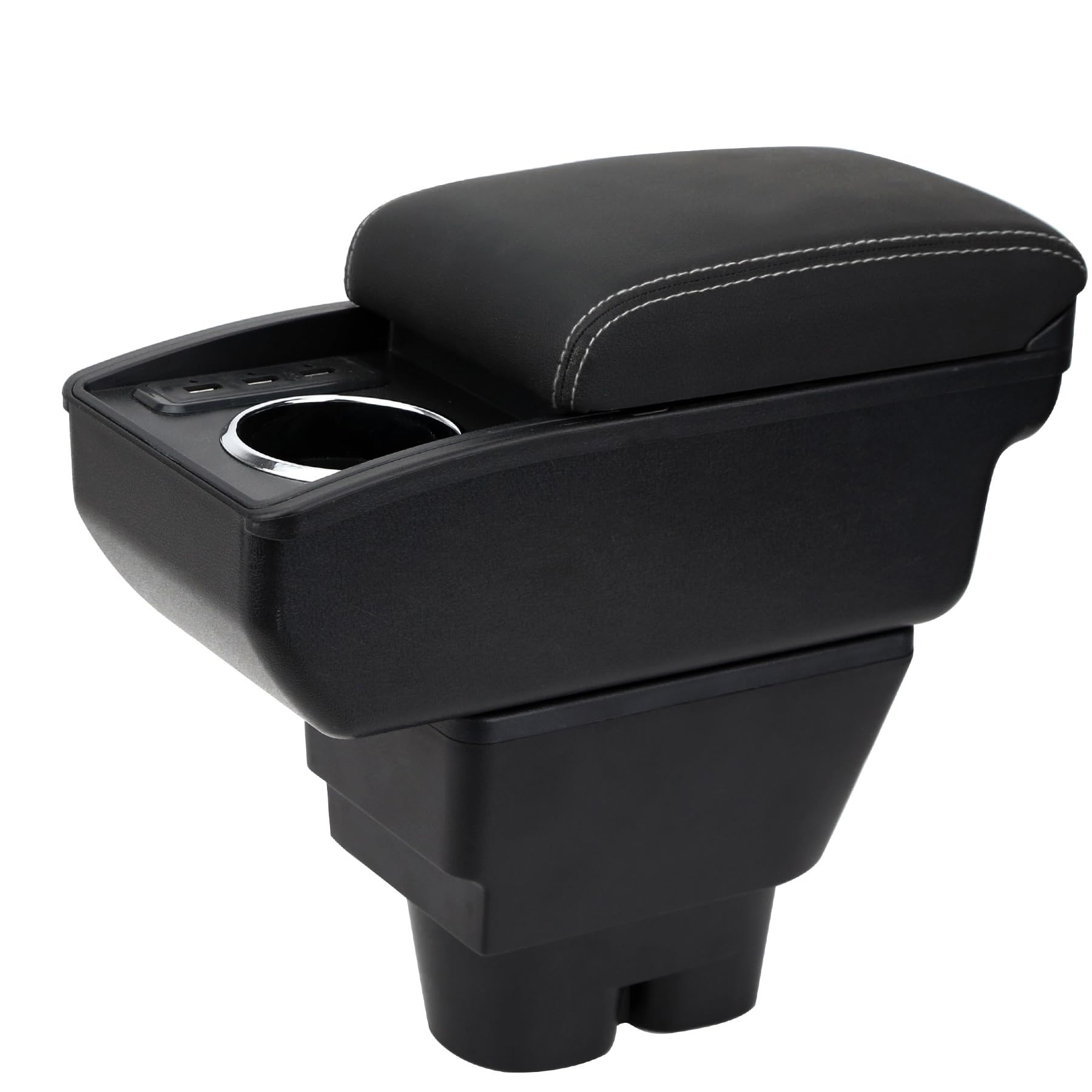 YJYWZH Compatible with Peugeot 207 Armlehnen Auto Mittelkonsole Aufbewahrungsbox Armlehne Innenausstattung Armauflage Armstütze mit USB Anschluss | Mittelarmlehne für Mittelkonsole,mit 6 USB,Doppelstauraum,Verschiebbarer Armauflage,PU-Leder,Schwarz mit we