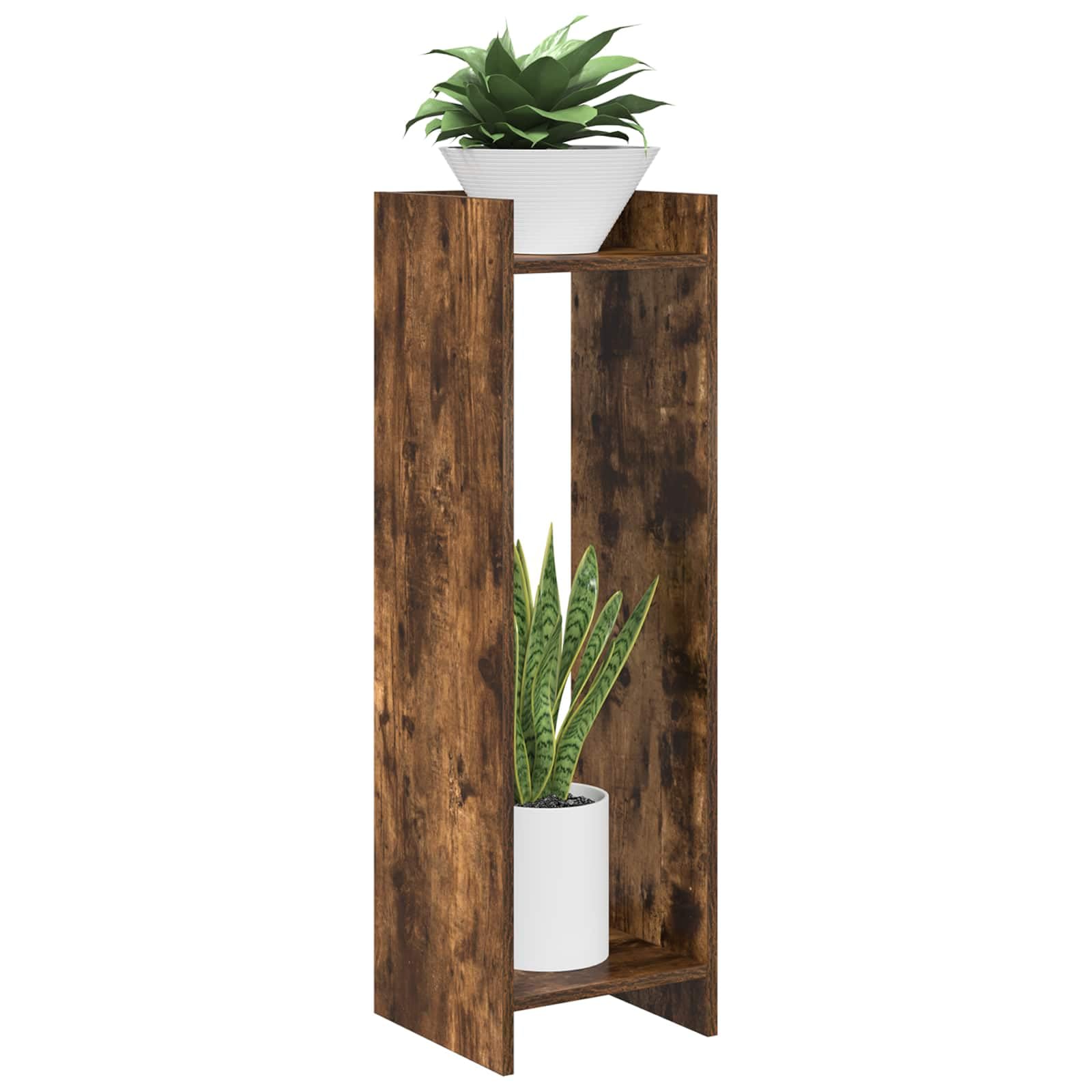 Mangloder - Supporto per piante in rovere affumicato, 30 x 30 x 100 cm, 2 ripiani, 20 kg per ripiano, salvaspazio, per interni, per soggiorno, angolo, corridoio e ufficio
