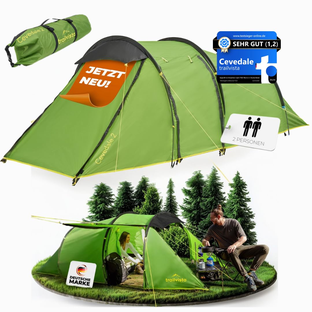 Tienda de campaña impermeable para 2 y 4 personas, tienda de campaña tipo túnel con toldo y protección contra mosquitos, tienda de campaña familiar ligera y estable, montaje rápido, tienda