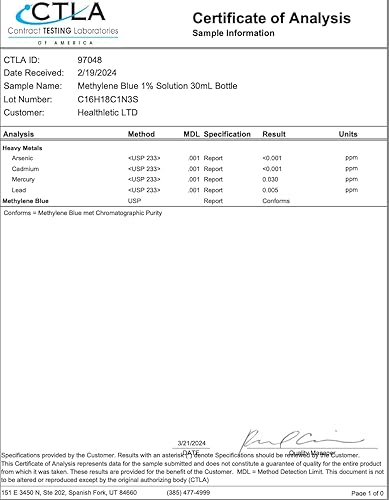 Miniatura 6 de Solución de grado USP azul de metileno al 1%, cloruro de metiltioninio líquido con gotero, sin formaldehído, azul de metilo para humanos, función