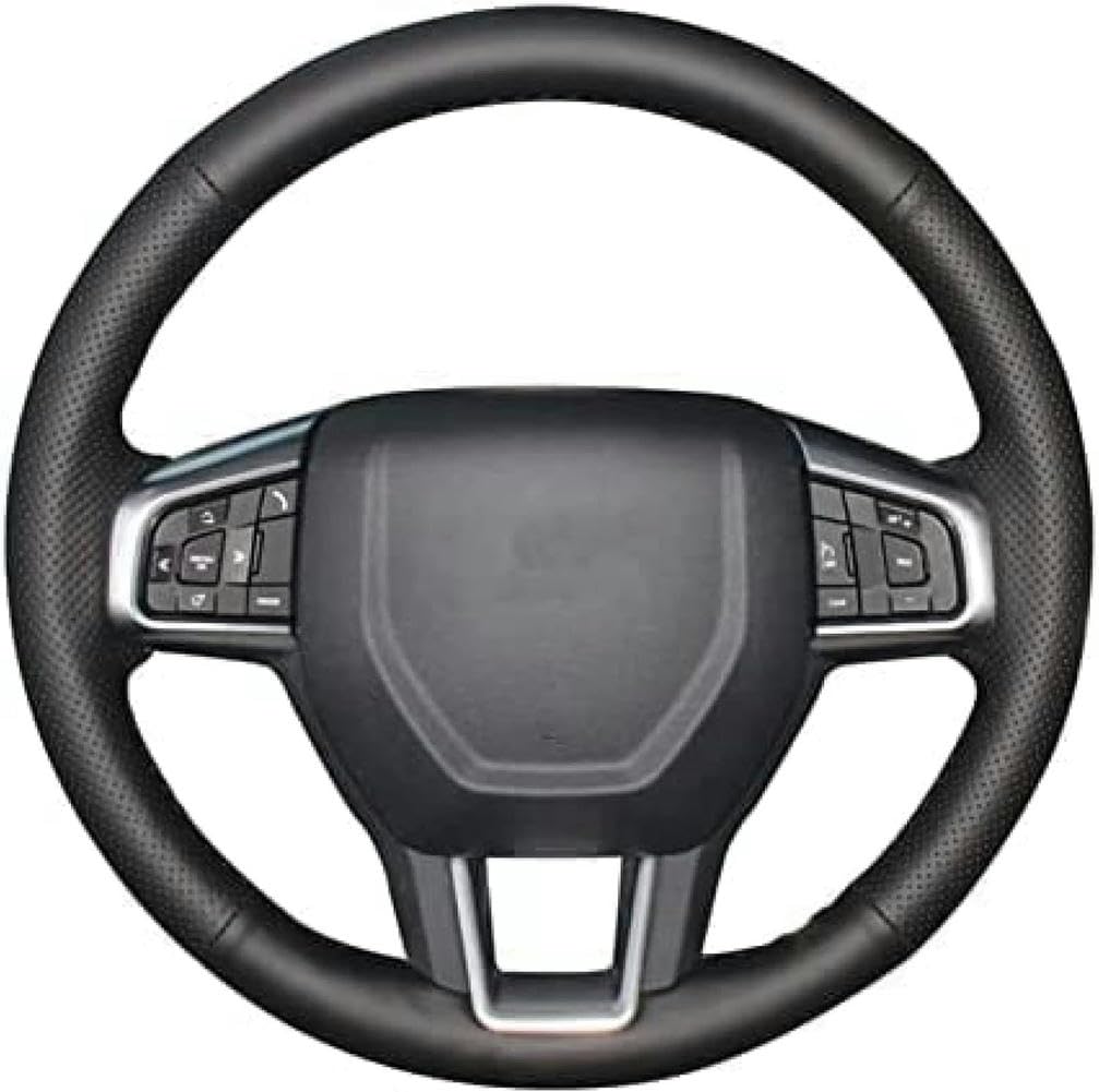 FUTAO Black Leather Steering Wheel Cover, for Land Rover Discovery Sport 2015 2016 2017 Hand-Stitched Car Steering Wheel Protective Cover