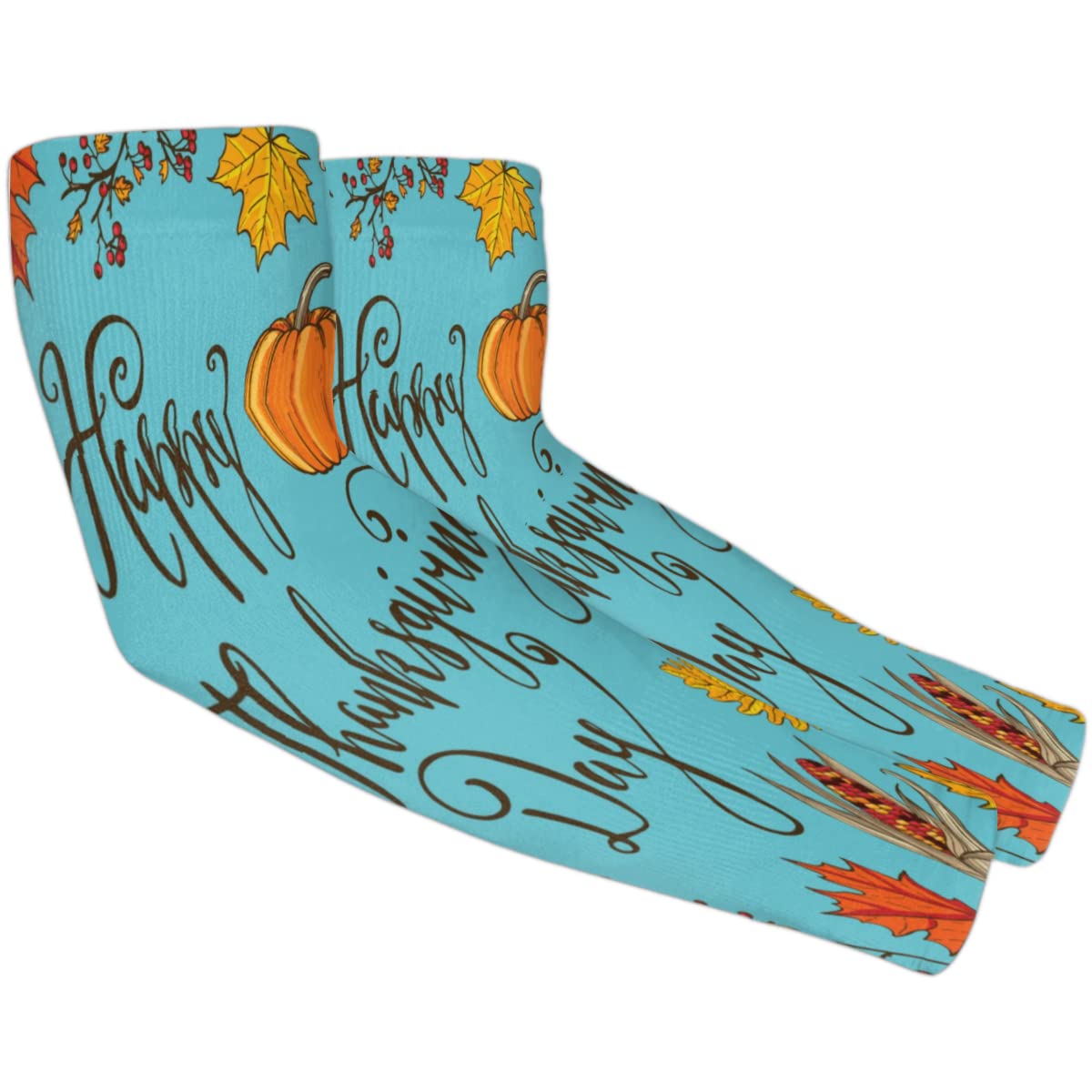 XMNYGJ Thanksgiving Theme Pattern Arm Sleeves with Thumb Hole Gardening Sleeves UV Sun Protection Arm Covers for Women Men Farmer Outdoor Sports Work Running Cycling Hiking