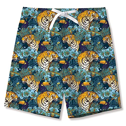 Alisister Big Boys Swim Trunks Tiger Animal Size 10-12 Kids Beach Board Shorts Novelty Swimwear Funny Quick Dry Hawaiian Tropical Bathing Suit Mesh Lining Summer Pockets Clothing 11 Year Old Brown #TOP12
