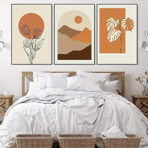 CLJKDX Abstract Mid-Century Boho Orange Canvas Wall Art Painting Modern Minimalist Poster Print Picture For Living Room Bedroom Decoration-60 * 70cm*3PCS (No Frame)