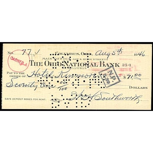 Billy Southworth Beckett BAS Signed 1946 Personal Check Autograph