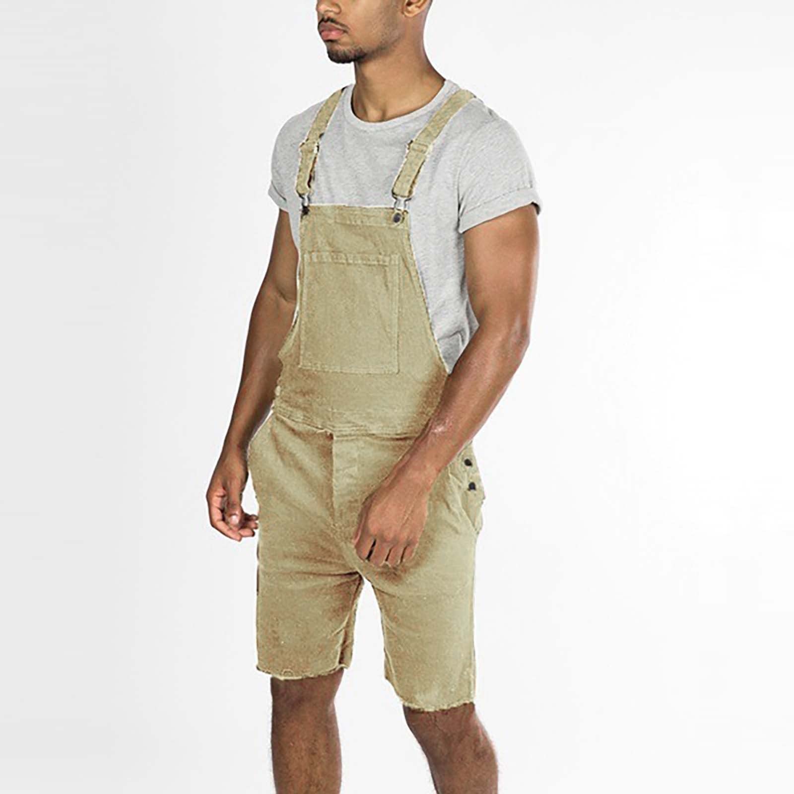 Salopette d'été courte en jean pour homme avec poches et bretelles