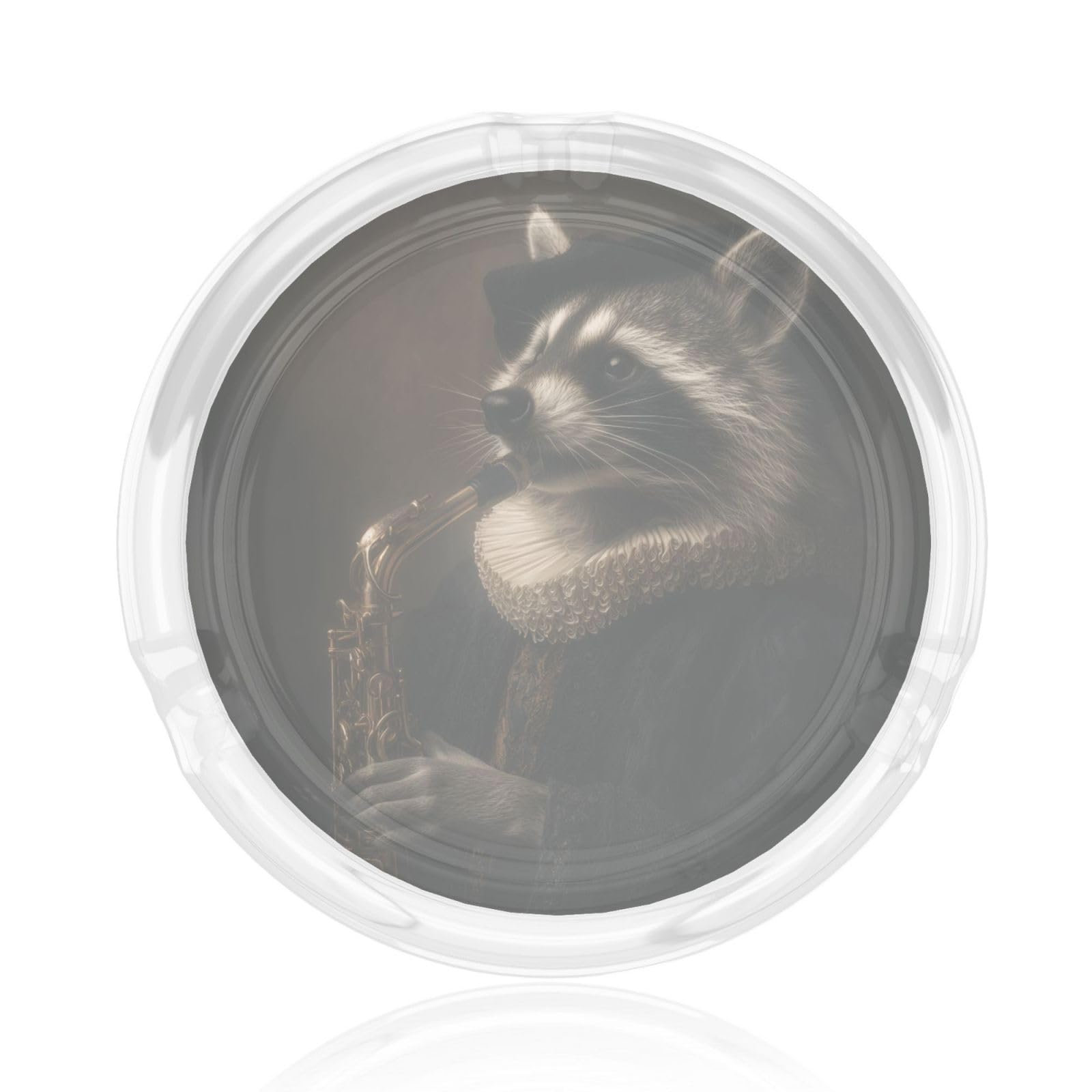 Raccoon Dressed In Dark Clothes Play The Saxophone Glass Ashtray For Cigarettes Ash Trays Case For Home Office Decor