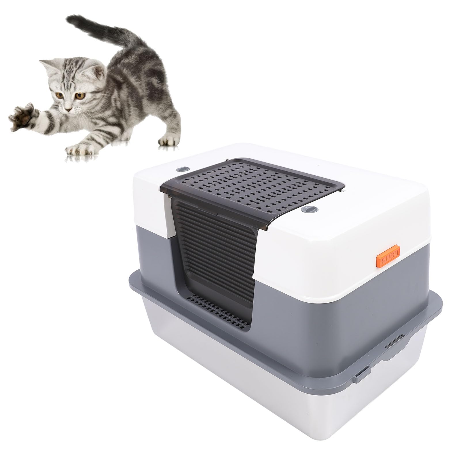 Cryfokt Lettiera per Gatti, Dimensioni Generose Costruzione in Acciaio Inossidabile Controllo degli Odori Filtro Al Carbone Design Antispruzzo Lettiera Chiusa in Metallo con Parte Superiore