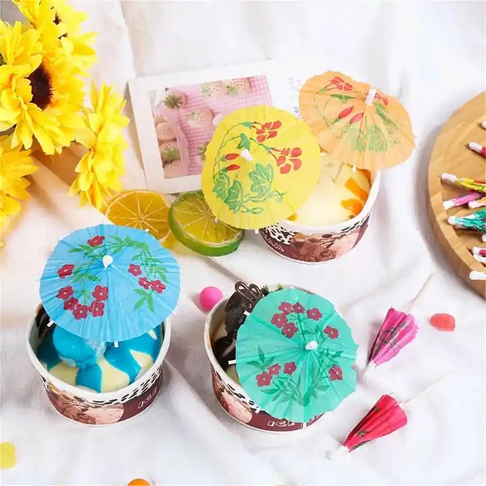 TRIXES 24 bunte Papier Cocktail Regenschirme, Cocktail Schirmchen Cocktail Zubehör Papierschirmchen, Cocktailschirmchen Dekoration Papier für Bar Deko Cocktailzubehör Trinkfrüchte Essen Party