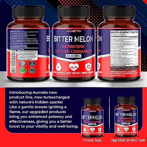 Premium Bitter Mellon 22,300mg with BERBERINE CEYLON CINNAMON - Gluco Wellness, Immune Function (90 Count (Pack of 1))