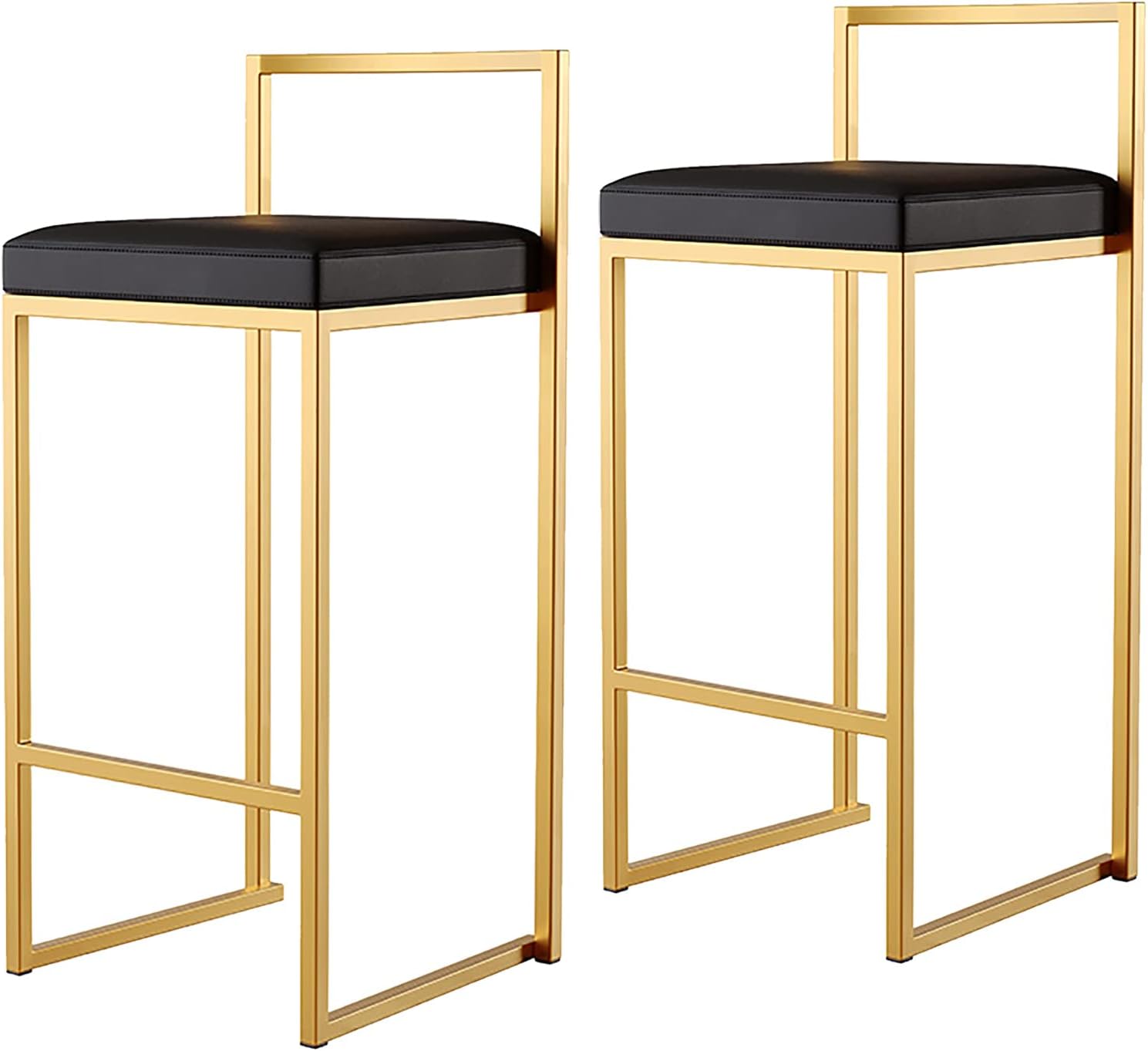 Set of 2 Leather Bar Stools with Metal Frame Fixed Height Footrest