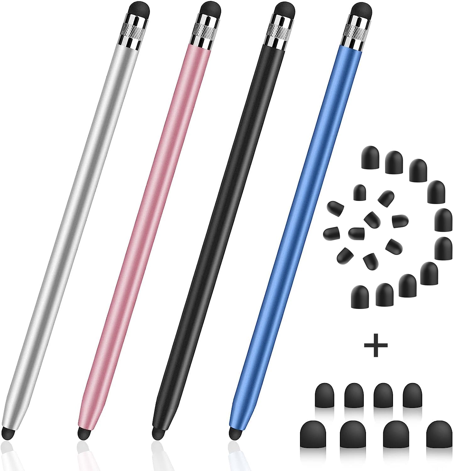 Digiroot 4-Pack Stylus for Touch Screens + 28 Pieces Rubber Replacement Tips