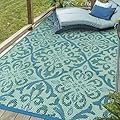 Lahome Waterproof Outdoor Rug 6x9 ft, Reversible Plastic Straw Patio Rug for Camping, RV Mat Outside, Indoor Outdoor Carpet for Porch Deck Backyard Camper Picnic, Light Blue and Green 6x9