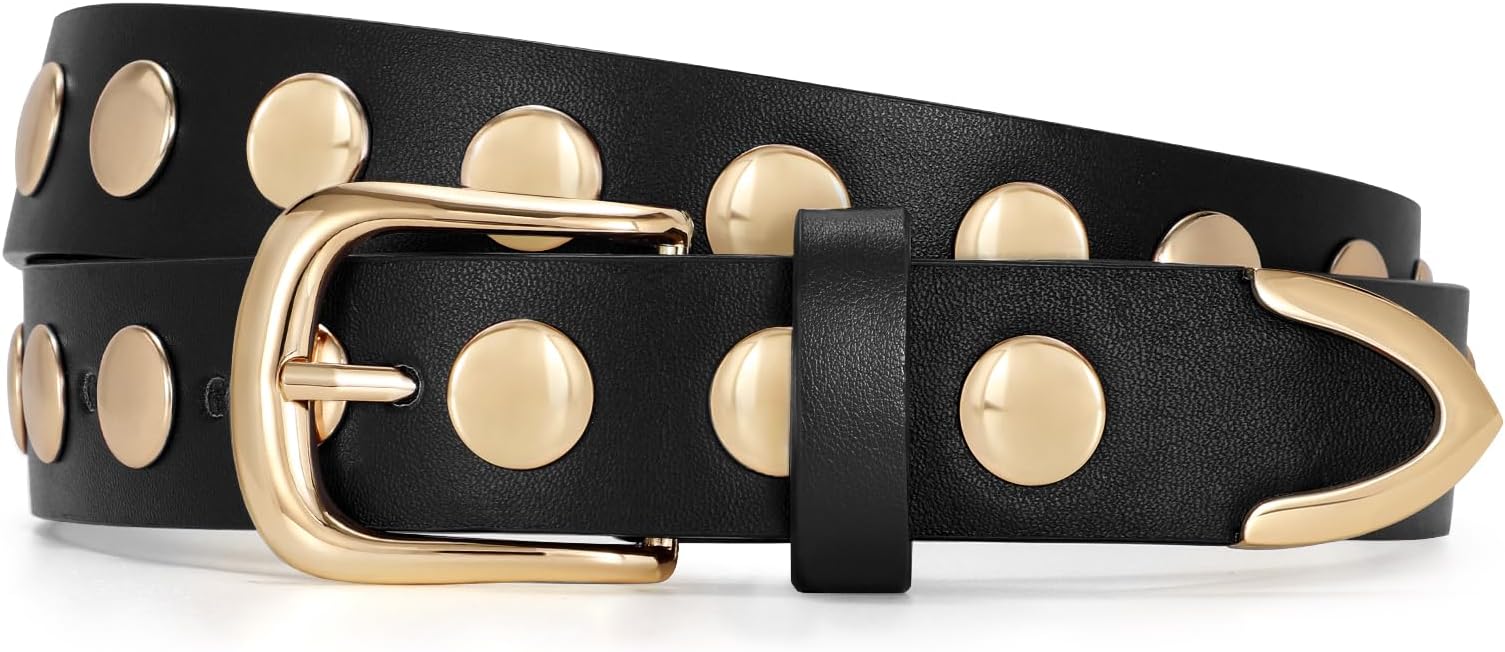 Women Fashion Leather Belt Punk Studded Belt for Jeans Pants Dresses