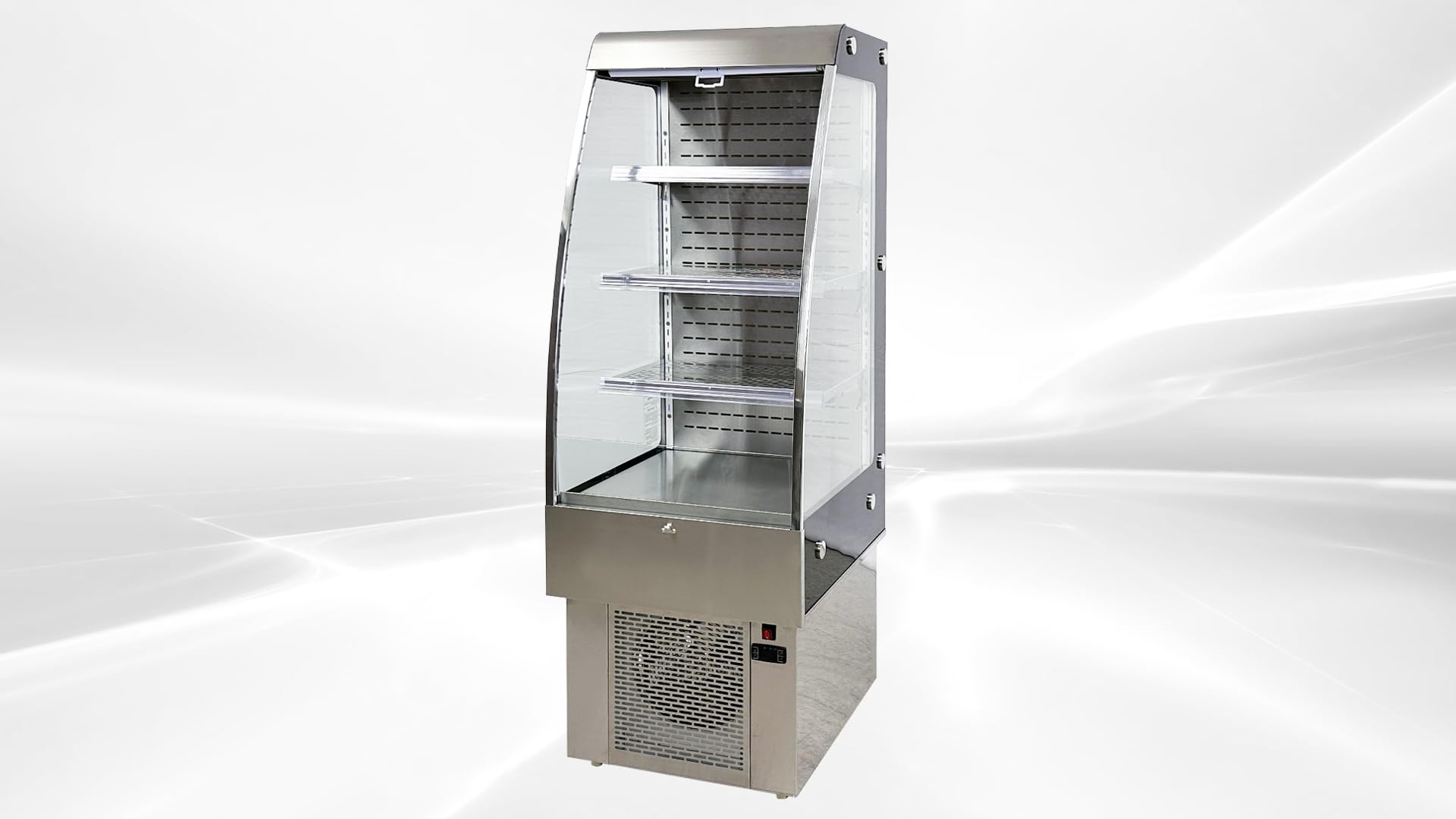 Elite Kitchen Supply Commercial Open Display Refrigerator, 8.8 Cu Ft, 250L Capacity, LED Lighting, 3 Adjustable Shelves, Digital Temperature Control CF-250 ETL