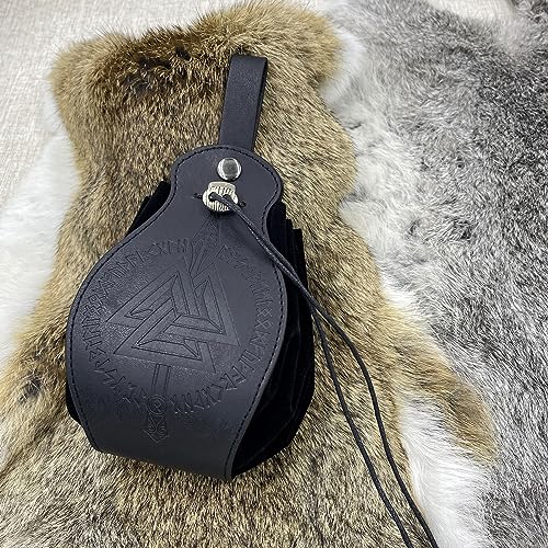 Medieval Viking Belt Pouch Black Faux Leather Belt Bag Retro Portable Drawstring Purse Renaissance Dice Bag for LARP Ren Faire - Image 2