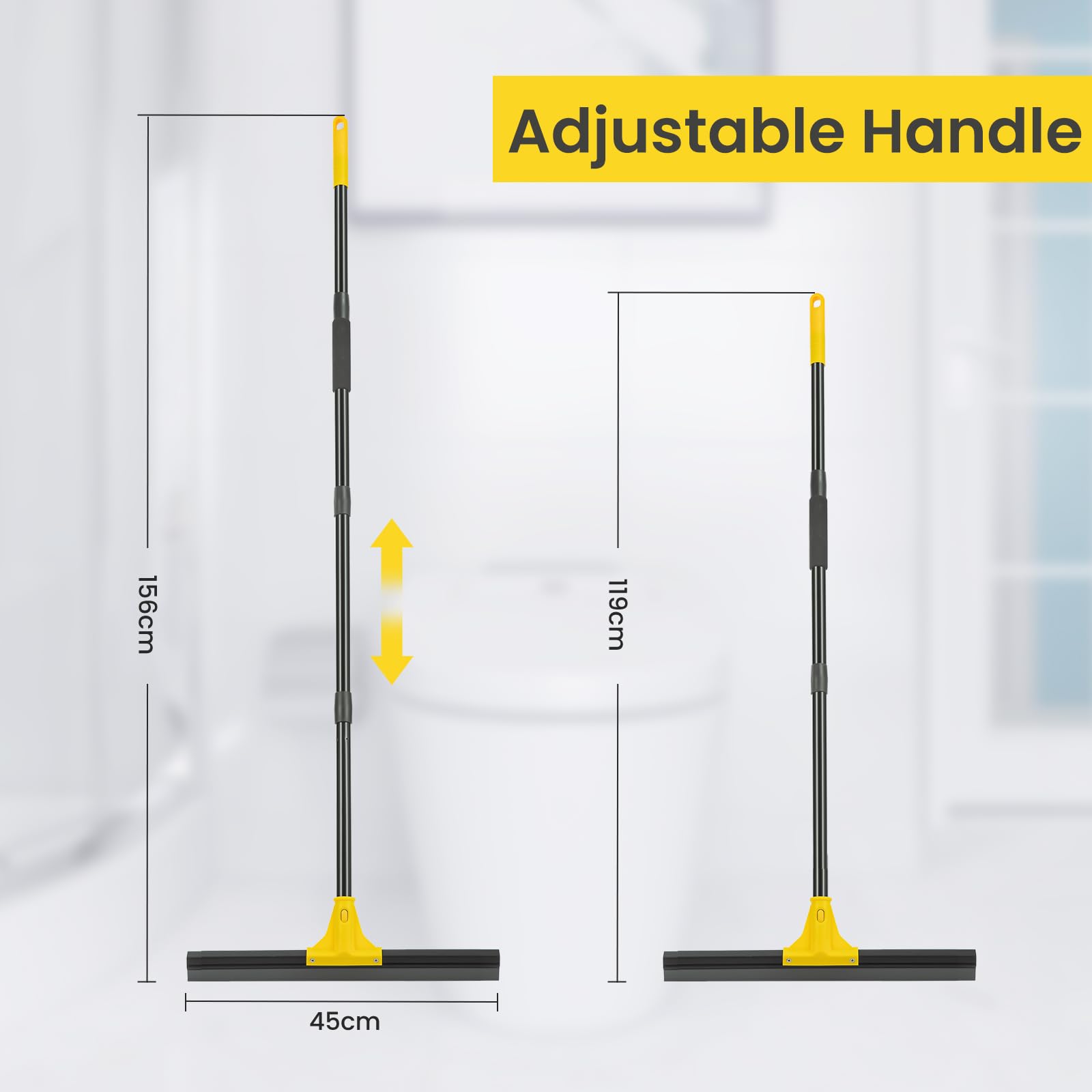 Heavy Duty Outdoor Floor Squeegee 45cm Rubber Blade With 163cm Long Handle For Garage, Courtyard, Bathroom