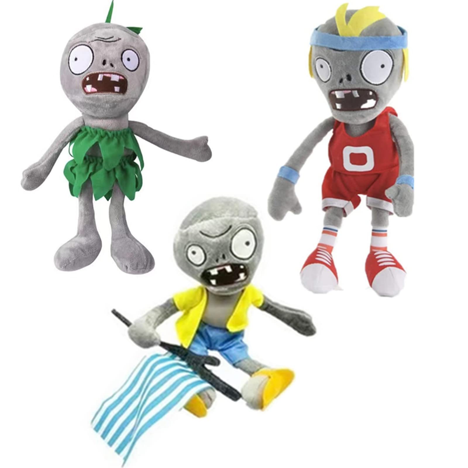 Suyudian 3 PCS PVZ Plush Zombies Sets Toys Stuffed Soft Figure Doll Jersey, Flag, Hula Zombies, Great Gift for Christmas, Birthday New