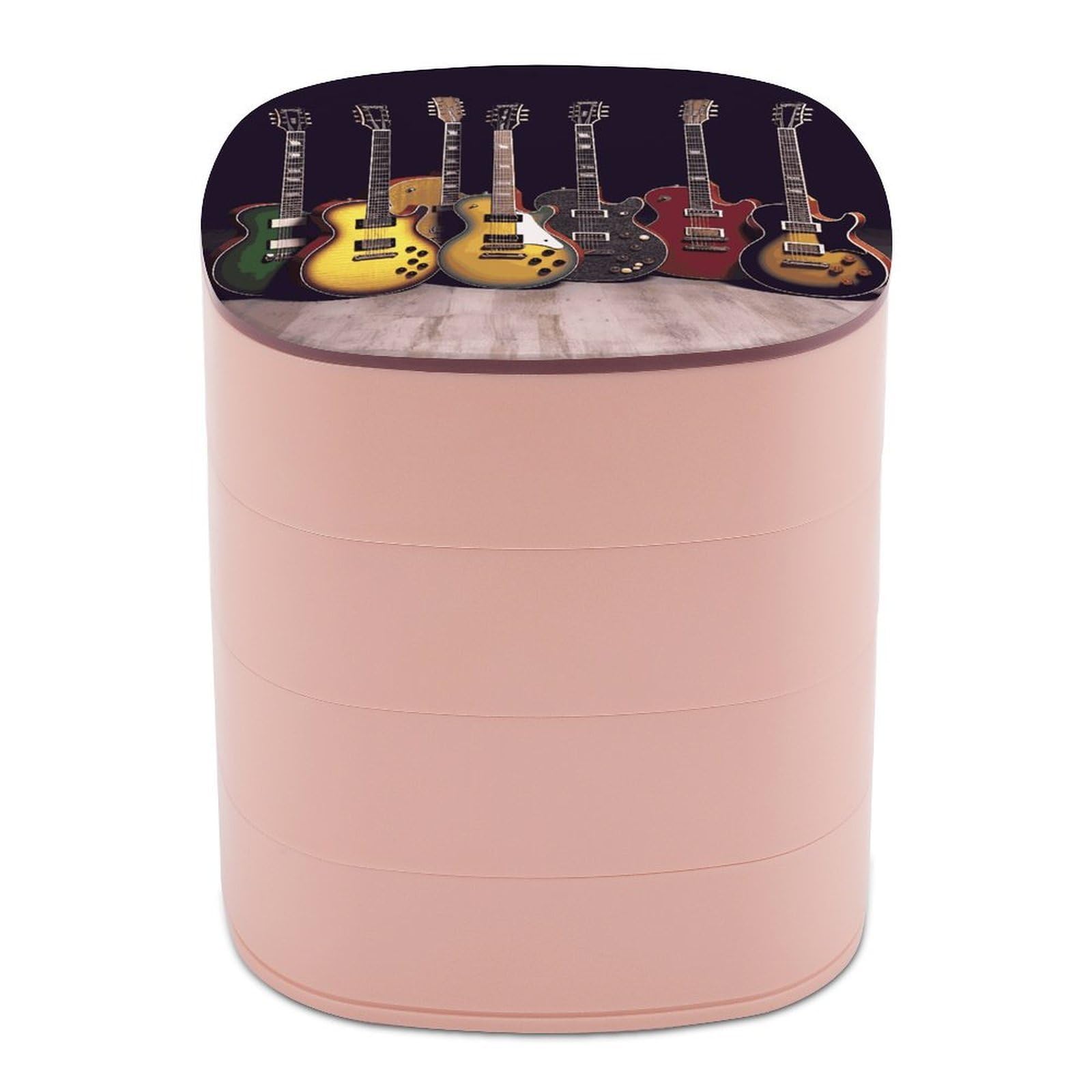 Btcowzrv Women's Style Guitar Collection Jewelry Organizer With Mirror, 4-Layer Rotating Jewelry Box For Ring Earring Necklaces Bracelets Hair Accessories, Gift For