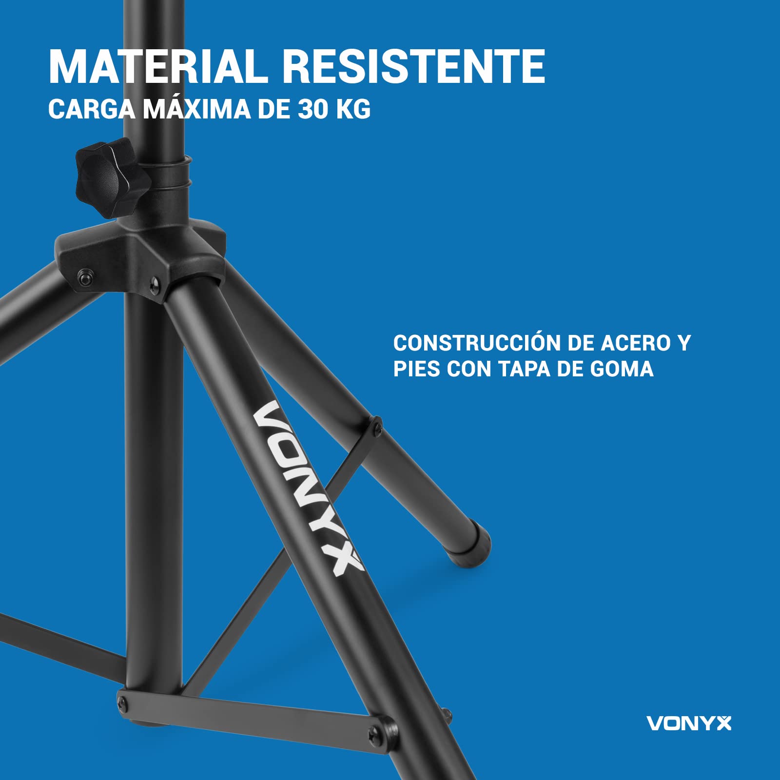 Vonyx LS01 Soporte de Altavoz con Altura Ajustable hasta 180cm con 5 Posiciones, Carga máxima 30 Kg, Pasador de Bloqueo de Seguridad, para Altavoces con Agujero de 35mm, Acabado en Color Negro Mate
