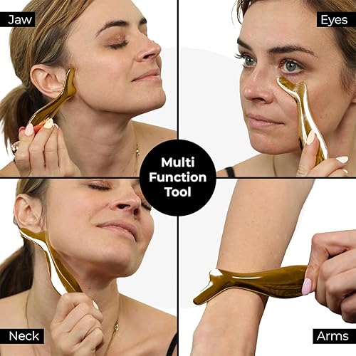 Miniatura 2 de ARAL Herramienta de drenaje linfático facial 4 en 1 + rodillo de ojos + raspador muscular - Herramienta de escultura facial, levanta la cara y la