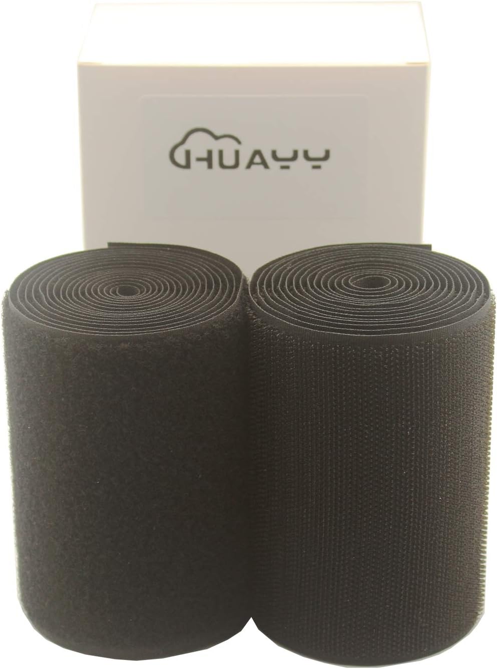 HUAYY Sew on Hook and Loop Style,Non-Adhesive Nylon Strips Fabric,Black,4 Inches Width 2 Yards Length (4in x 2yd)