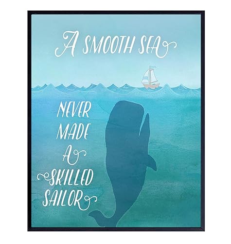 Inspirational Quote Wall Decor - 8x10 Motivational Wall Art Poster, Room Decoration for Lake or Beach House - Positive Saying - Whale, Nautical Wall