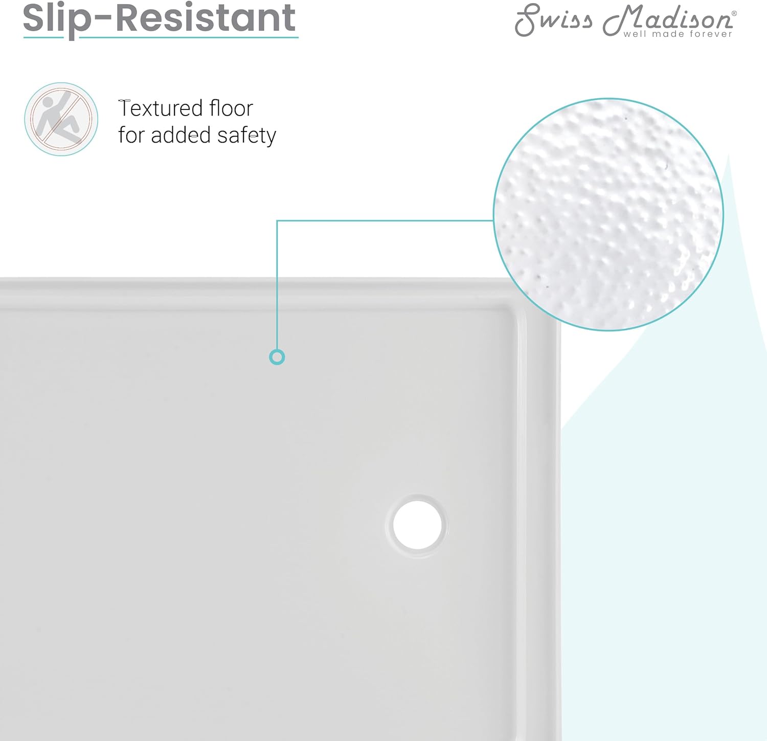 Swiss Madison Carre 48" x 36" Acrylic White, Single-Threshold, Right Drain, Shower Base