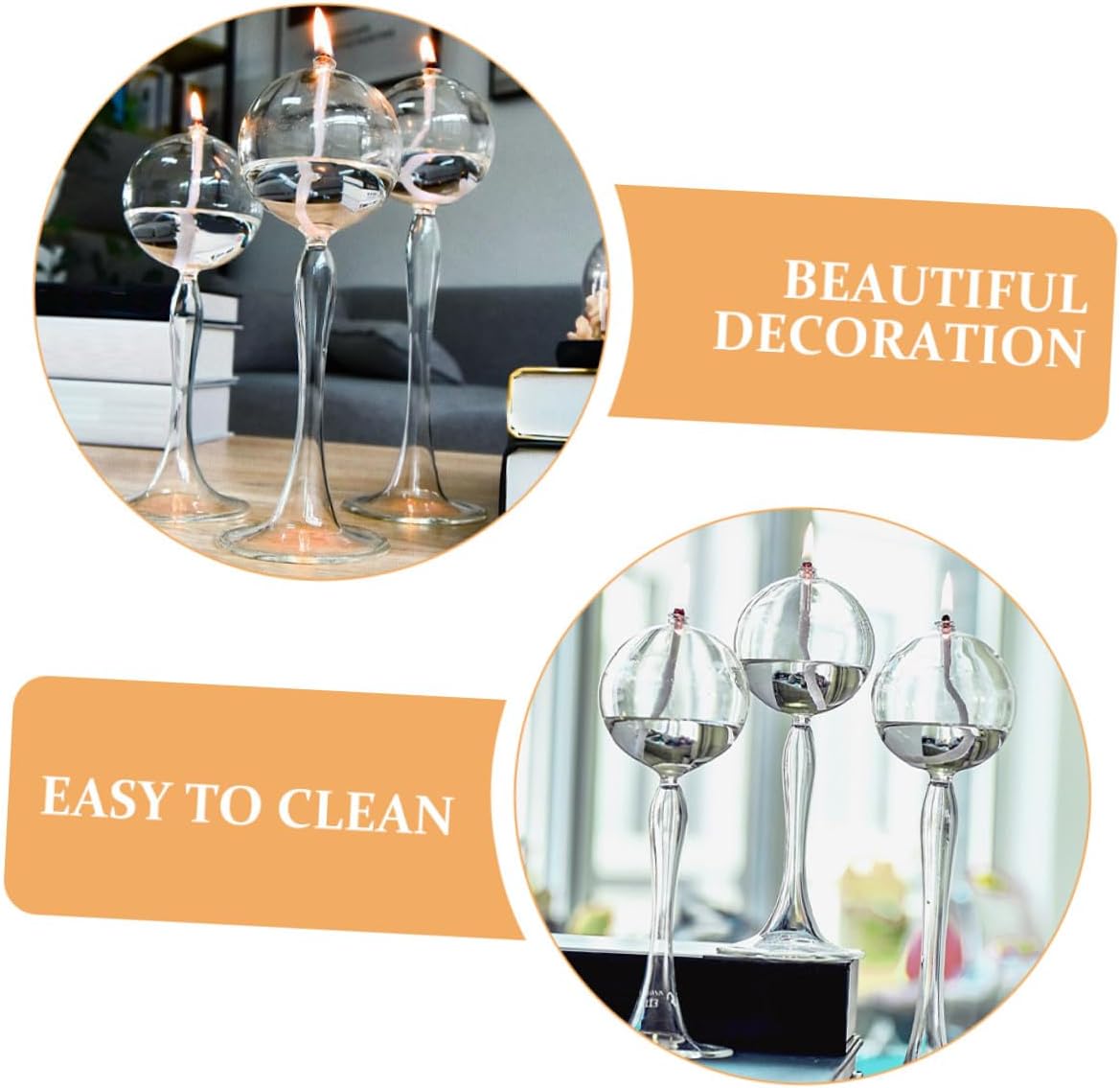 Glass Oil Candle Holder Set 3pcs Tall Glass Oil Lamps Decorative Liquid Candle Lamps for Wedding Party Home Decor Dinner Table Centerpieces