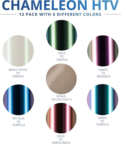 Miniatura 4 de HTVRONT Paquete de 12 vinilos termotransferibles Chameleon HTV de 12 x 12 pulgadas vinilo termotransferible para camisetas 11 colores surtidos de