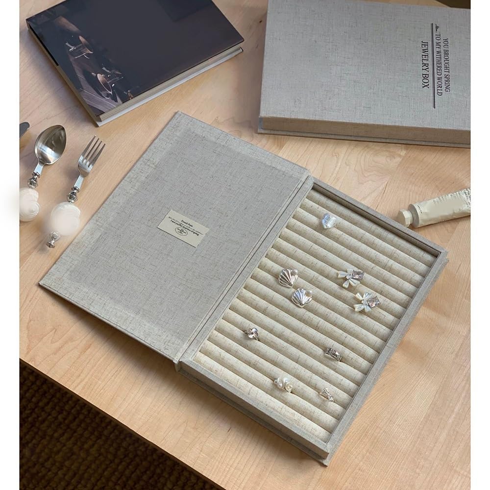 Présentoir à bijoux Linen Jewelry Organizer Box with Compartments
