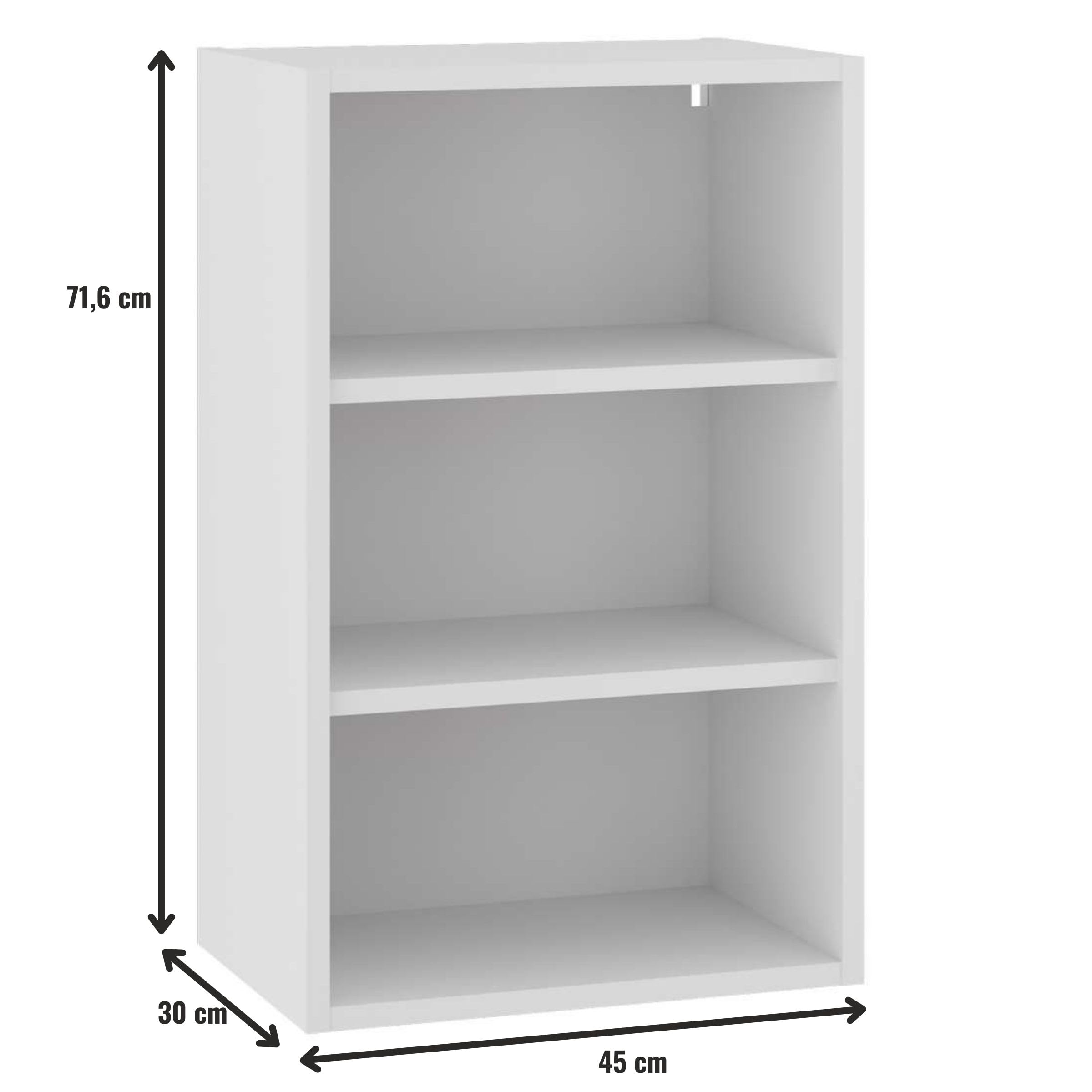 Oberschrank 45/72 mit verstellbaren Regalen - zum Selbstaufbau - funktionales und langlebiges Möbelstück für die Küche - 45 cm breit - 71,6 cm hoch - geräumig und elegant - Weiß