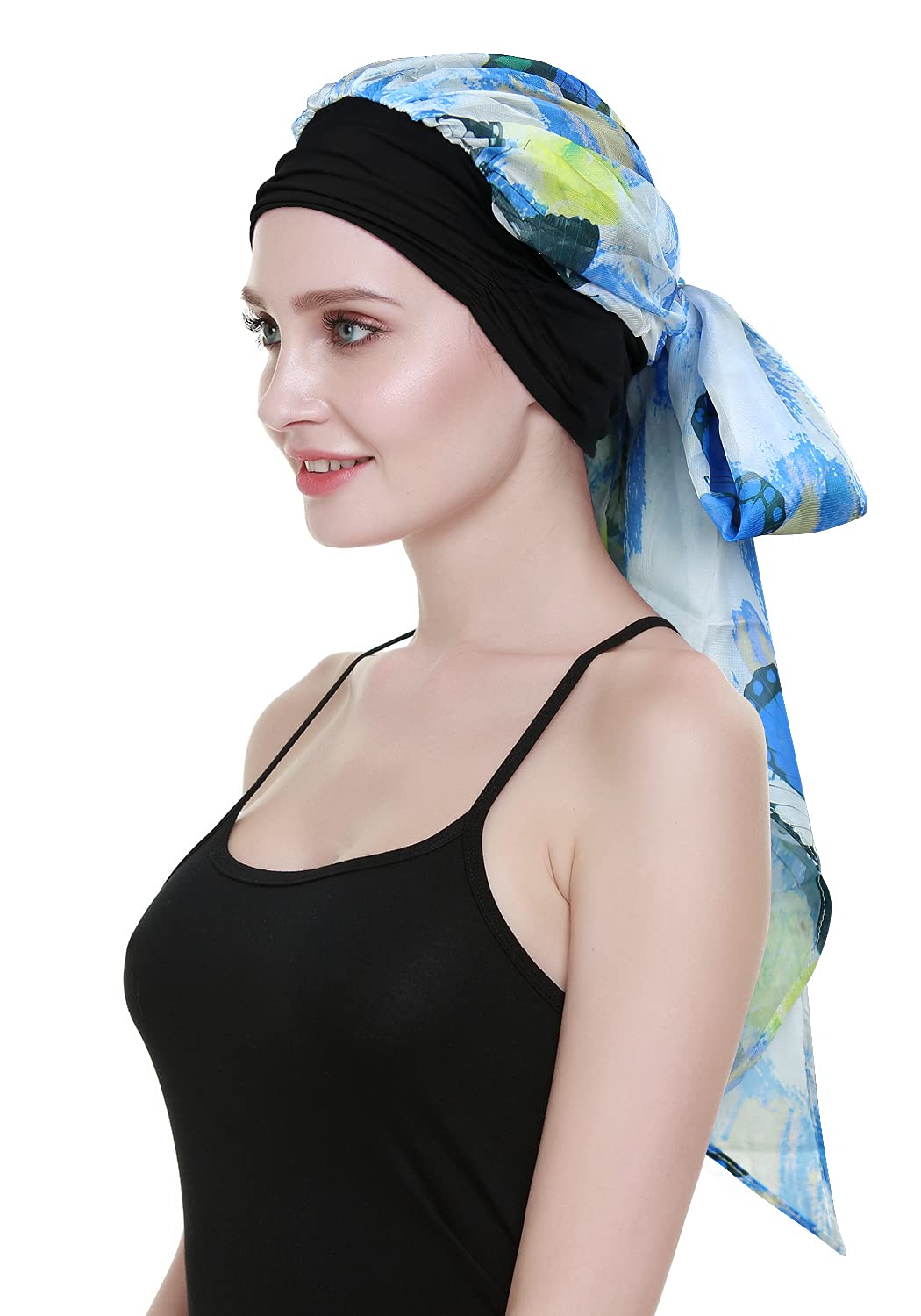 Black Head Band Headwear Slouchy Turbans Thin Hair Headcover Chemo Women Gifts Cap