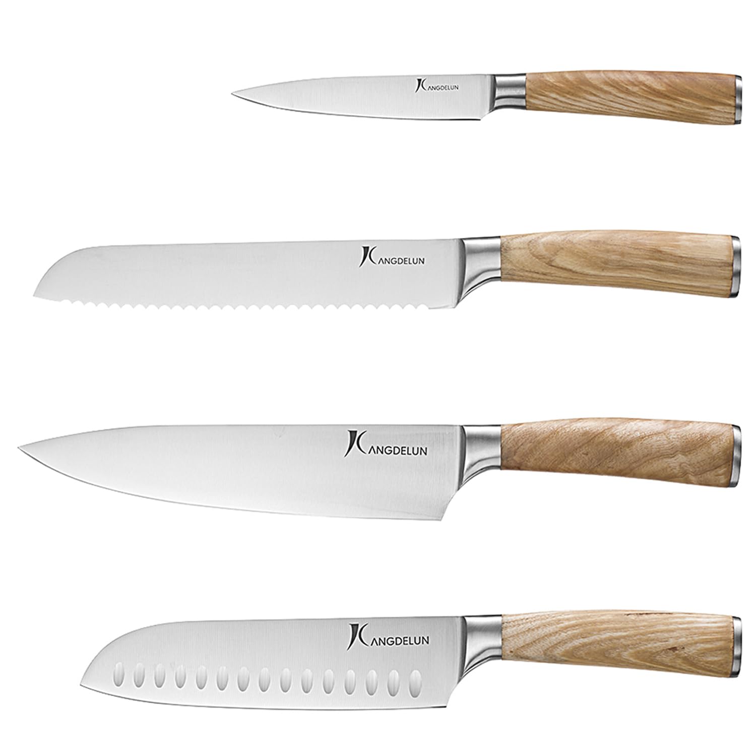 Natura Series 4 PCS Chef Knife Set with Gift Box, Ultra Sharp Kitchen Knives with Natural Wooden Handles