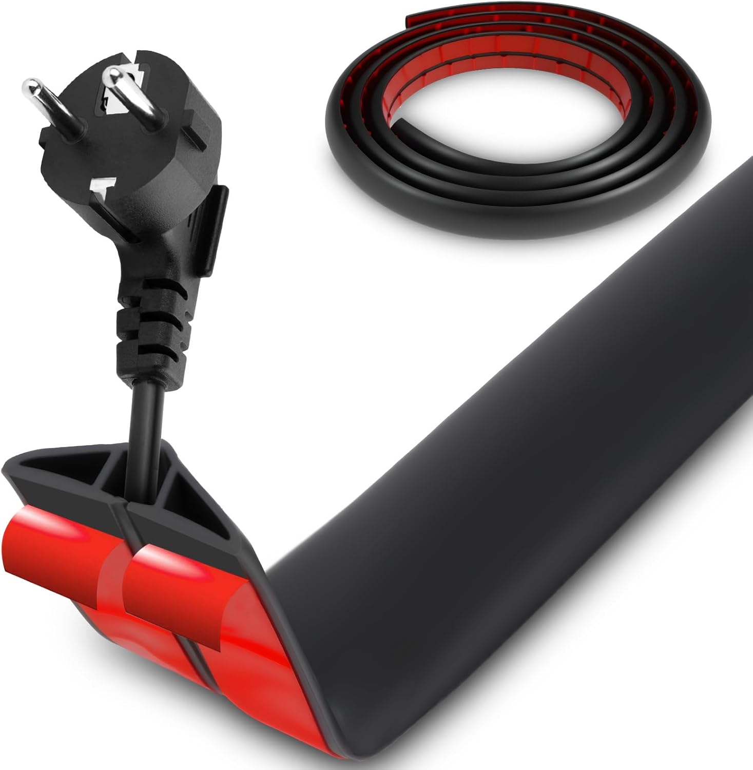 16.4 Ft Floor Cord Cover, 0.47" x 0.29" Self Adhesive Cord Hider, Hide Electric Wire on Carpet, Power Cable Protector, Cord-Runner Protective (Black)