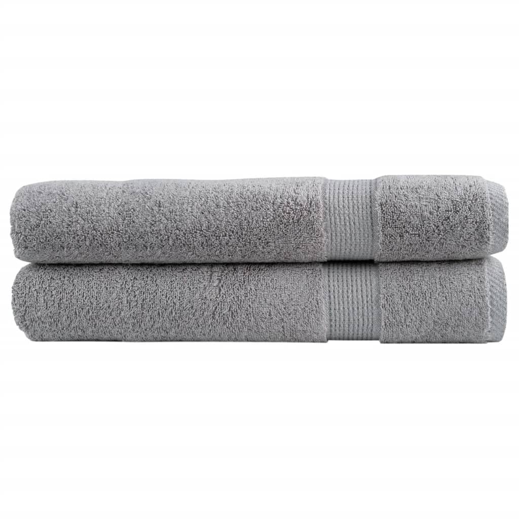 SOLUND Juego de 2 toallas de mano, color gris, 100 x 200 cm, 600 g/m², de algodón absorbente, con práctica fijación para colgar, para baño, playa y bienestar