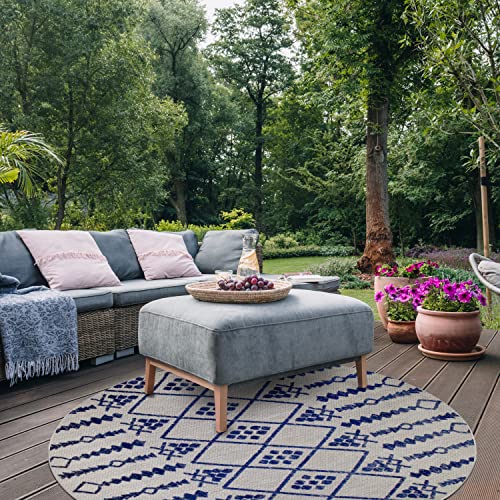 Image of Leick Home Cusp Outdoor Area Rug, 5'3 inch Round, Gray, Blue