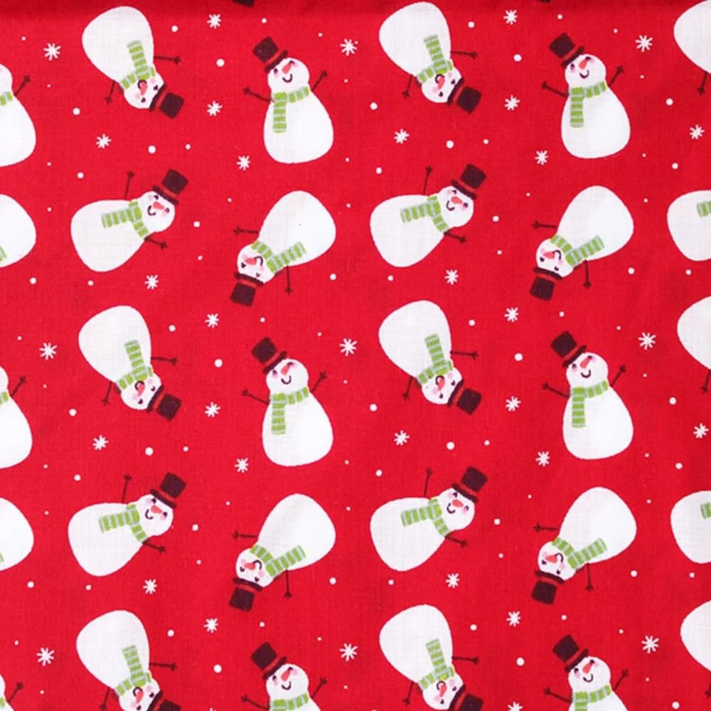 Polycotton Fabric Christmas Festive Snowmen Xmas Seasonal Characters 112cm Wide (Price Per Metre) (Red)